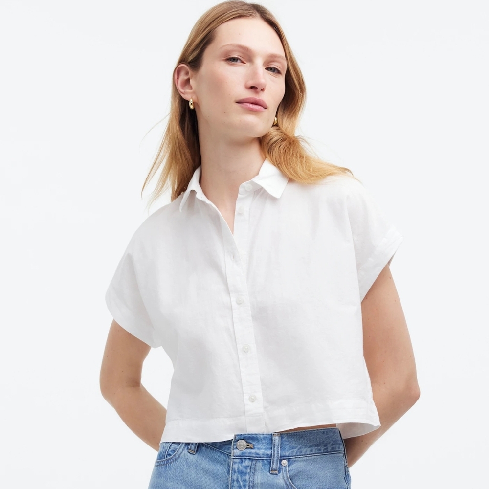 Madewell White Flutter Sleeve Button Down Shirt